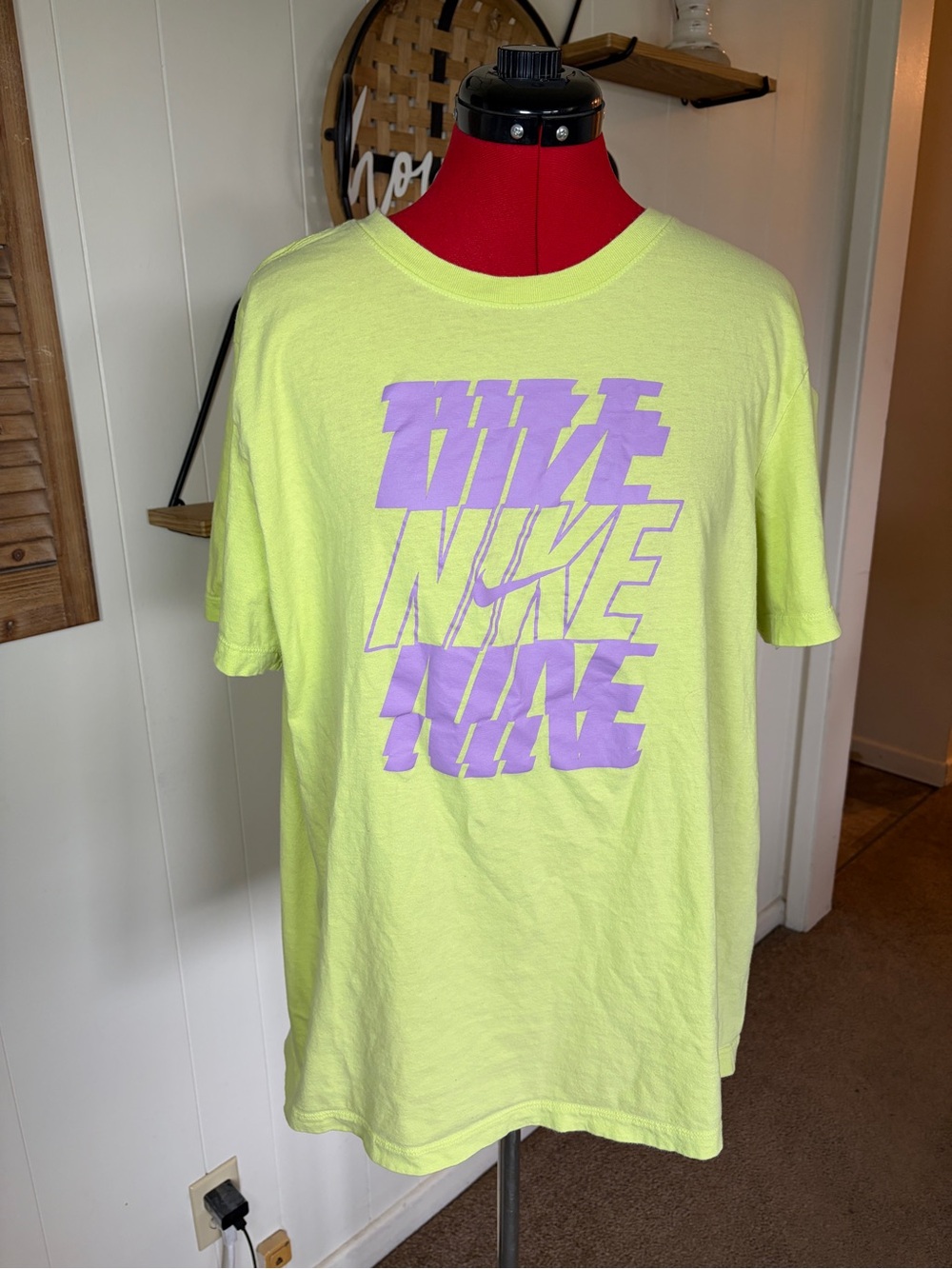 Nike Neon Yellow Short Sleeve Tee with Lavender Graphic Logo